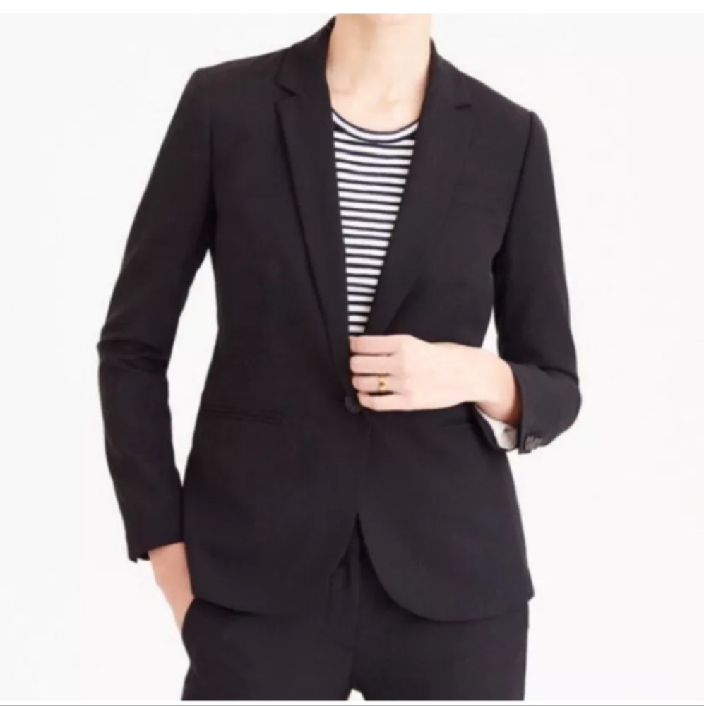 J.Crew Women's 4 Campbell Traveler Tollegno 1900 Italy Black Suit Jacket Blazer
